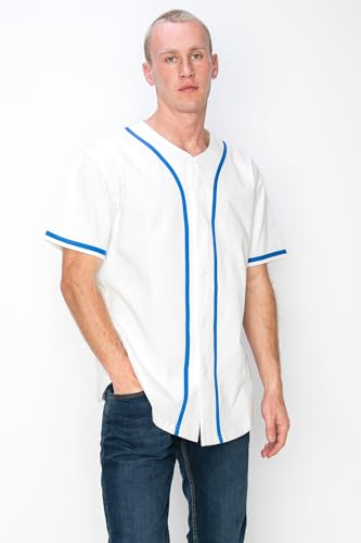 YURO-K Men's Cotton White Color Baseball Jersey with Piping/Made in Los Angeles