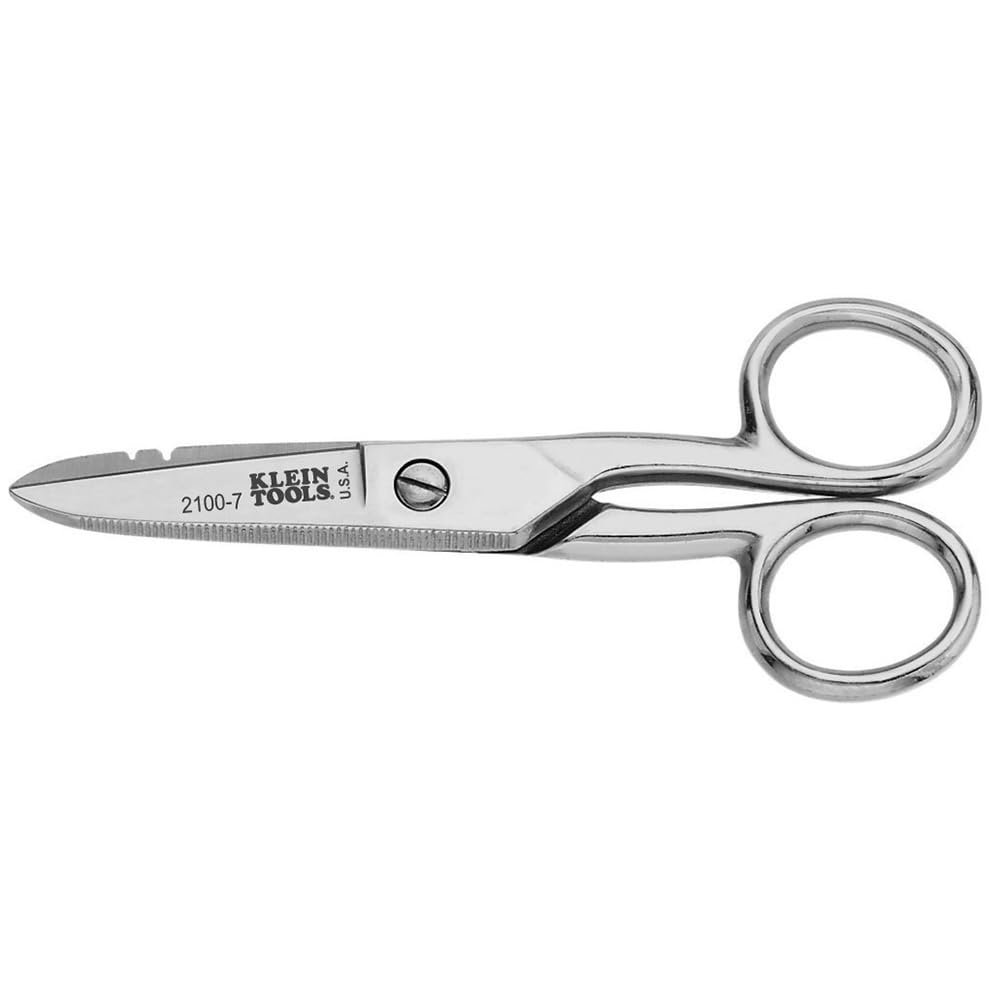 Klein Tools 2100-8 Scissors, Made in USA, Electrician Free Fall Snips, Stainless Steel Cut 19 and 23 AWG Electrical Communication Wire, Cable and Cordage