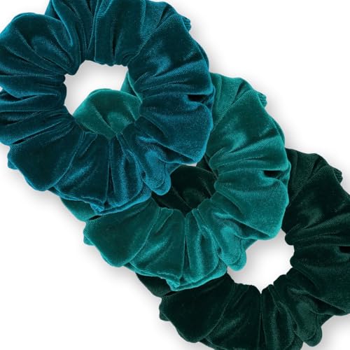 Velvet Scrunchies 3-Pack Gift Set Premium Plush Ponytail Holder Made in the USA Burgundy Forest Black