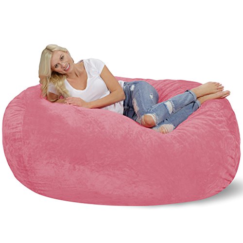 Chill Sack Bean Bag Chair: Huge 6' Memory Foam Furniture Bag and Large Lounger - Big Sofa with Soft Micro Fiber Cover - Red Furry