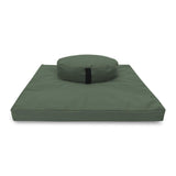 Bean's ZAFU + ZABUTON Meditation Set - OVAL Buckwheat Filled ZAFU Pillow + Large Cotton Filled ZABUTON Floor Pad - EARTH Cotton Canvas - Traditional Tibetan Zen Mindfulness Seat Kit - Made in USA