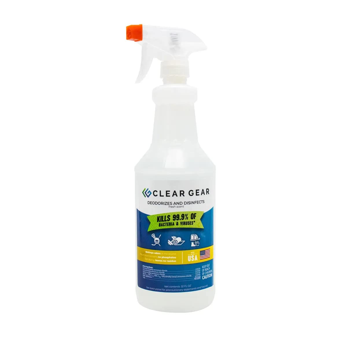 Disinfectant, Cleaner, and Deodorizer For Sports Equipment, Gyms, and Fitness Centers - EPA-Registered, Hospital Grade, Made in USA - 1-Pack of 32 Oz Bottle Disinfecting Spray