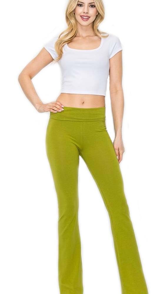 JJJ Fashion Women's Cotton Flare Yoga Pants Fold Over Waistband - Made in USA