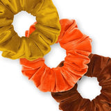 Velvet Scrunchies 3-Pack Gift Set Premium Plush Ponytail Holder Made in the USA Burgundy Forest Black