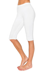 Leggings Depot Cotton Spandex Knee Length Leggings for Women, Made in USA-NCL24, White, L