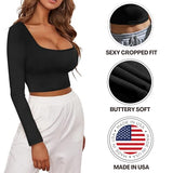 Sweet Hearts Long Sleeve Crop Tops for Women- Ribbed Cute Cropped Top Square Neck Casual Basic Shirt Made in USA