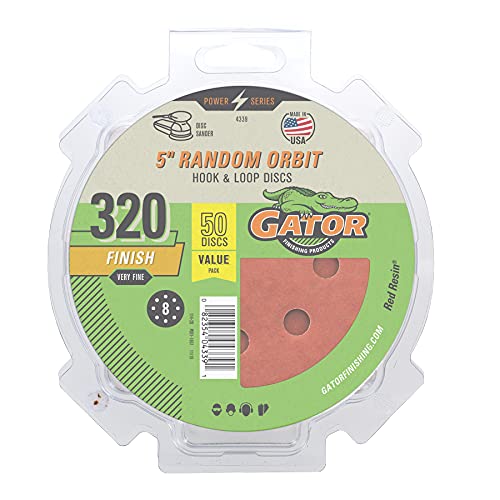 Gator 5" Random Orbit Hook & Loop Red Resin Aluminum Oxide Sanding Discs, 8-Hole, 40 Grit, 50 Pack