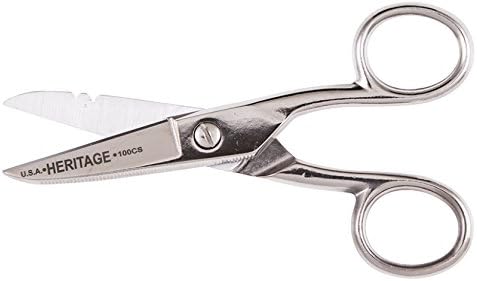 Klein Tools G100CS Scissors, Made in USA, Electrician Scissor with Stripping Notches and Serrated Blade, 5-1/4-Inch