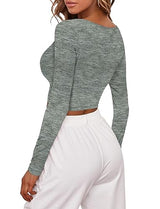 Sweet Hearts Long Sleeve Crop Tops for Women- Ribbed Cute Cropped Top Square Neck Casual Basic Shirt Made in USA