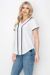 YURO-K Women's Solid Colors Baseball Jersey with Piping/Made in Los Angeles