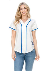 YURO-K Women's Cotton White Color Baseball Jersey with Piping/Made in Los Angeles