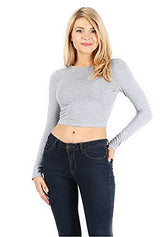 JJJ Women's Long Sleeve Cotton Round Crew Neck Crop Top T-Shirts