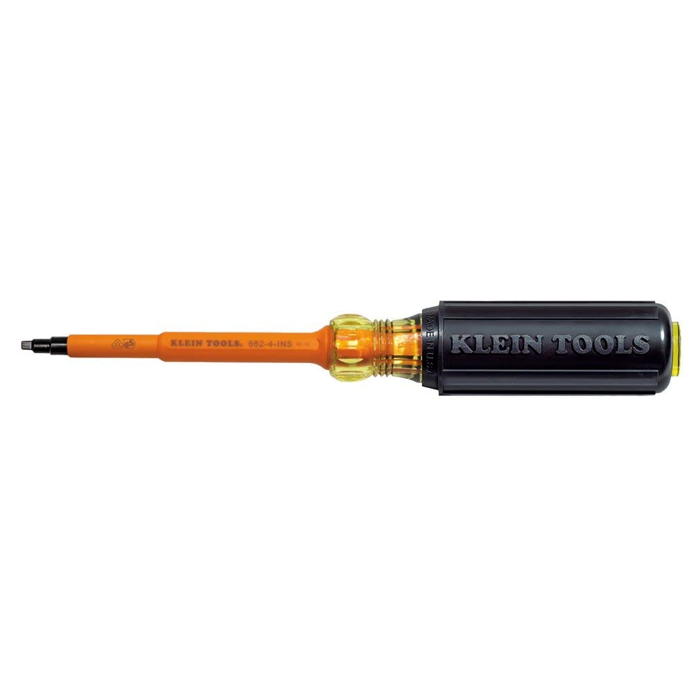 Klein Tools 602-4-INS 1/4-Inch Cabinet Tip Insulated Screwdriver, 4-Inch, Made in USA