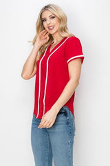 YURO-K Women's Solid Colors Baseball Jersey with Piping/Made in Los Angeles