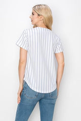 YURO-K Women's White Pinstripe Baseball Jersey/Made in Los Angeles