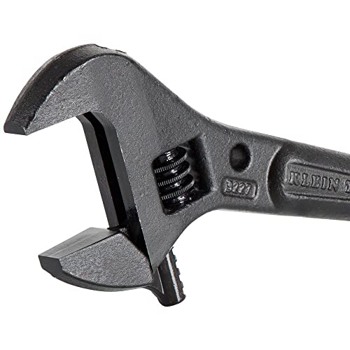 Klein Tools 3227 Extra Wide Adjustable Wrench, Made in USA, Construction Spud Wrench for Up to 1-7/16-Inch Nuts and Bolts, 10-Inch, with Tether Hole