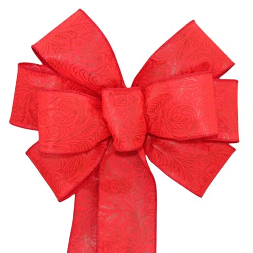 Red Embossed Weatherproof Wreath Bow - Package Perfect Bows Made in USA (10 inch bow)