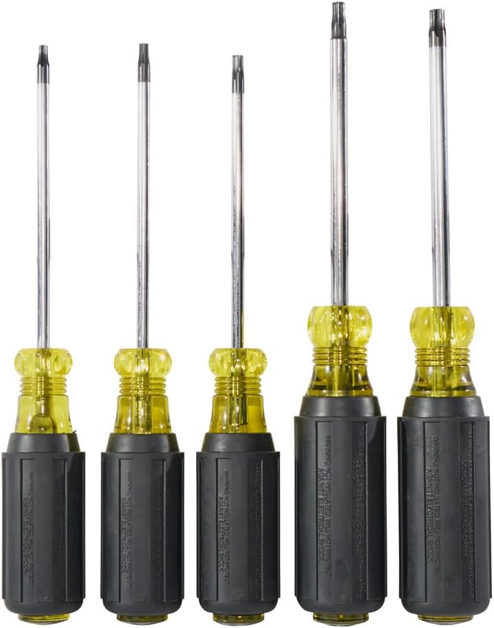 Klein Tools 19555 TORX Cushion Grip Screwdriver Set, Made in USA, T15, T20, T25, T27 and T30 Tip sizes, 5-Piece