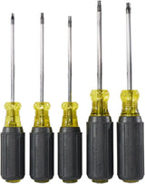 Klein Tools 19555 TORX Cushion Grip Screwdriver Set, Made in USA, T15, T20, T25, T27 and T30 Tip sizes, 5-Piece