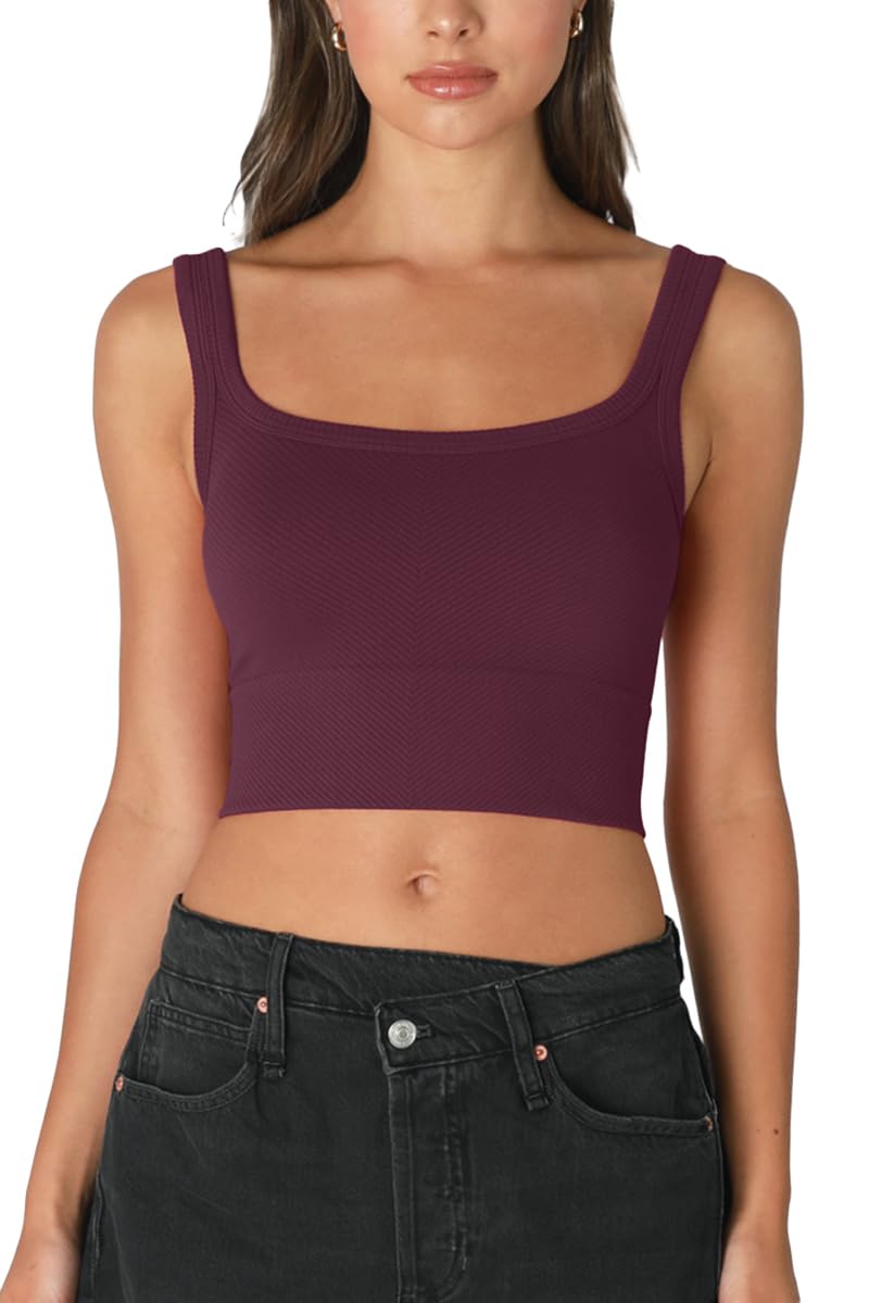 NIKIBIKI Women Seamless Chevron Ribbed Crop Top, Made in U.S.A, One Size