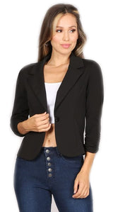 JJJ Fashion Women's Solid One Button Princess Seam Ruched Cuffs Blazer