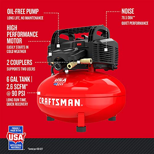 CRAFTSMAN Air Compressor, 6 Gallon, Pancake, Oil-Free with 13 Piece Accessory Kit (CMEC6150K)