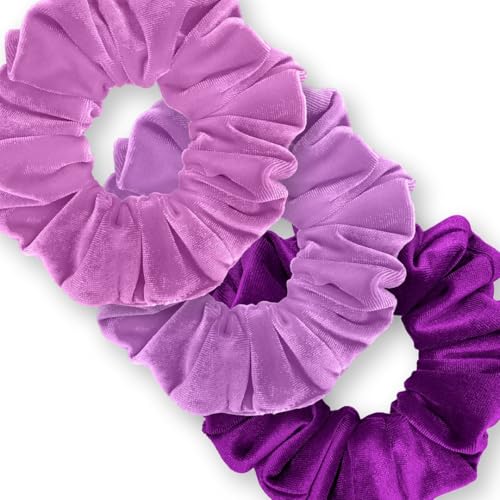 Velvet Scrunchies 3-Pack Gift Set Premium Plush Ponytail Holder Made in the USA Burgundy Forest Black