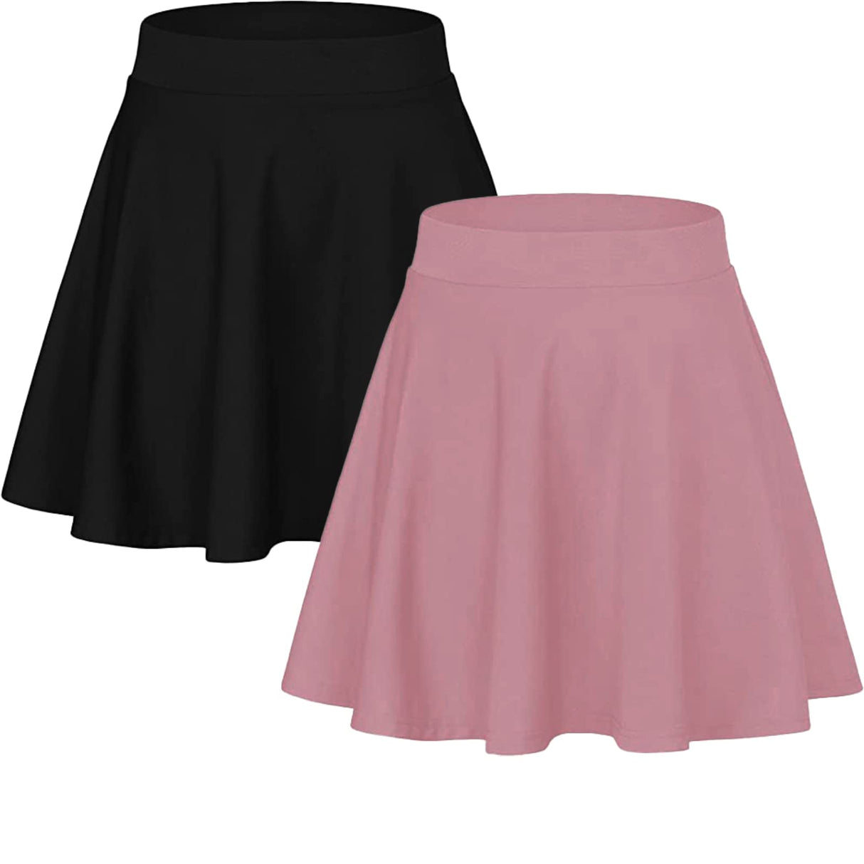 Sweet Hearts Women’s 2-Pack Basic Skater Skirt- Versatile Stretchy Mini Flared Skirt Made in USA