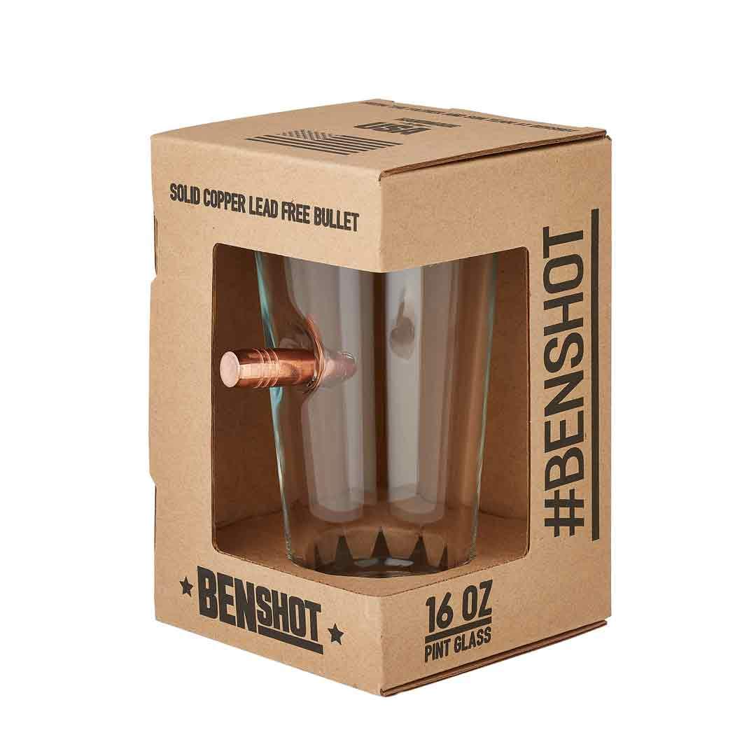 BenShot Pint Glass with Real 0.50BMG Bullet - 16oz | Made in the USA