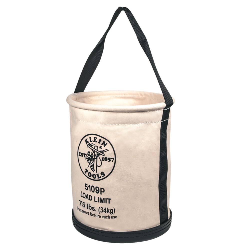 Klein Tools 5109 Canvas Bucket, Wide-Opening Straight-Wall Tool Bucket is Made of No. 6 Canvas with Black Molded Bottom, 75-Pound Load Rated