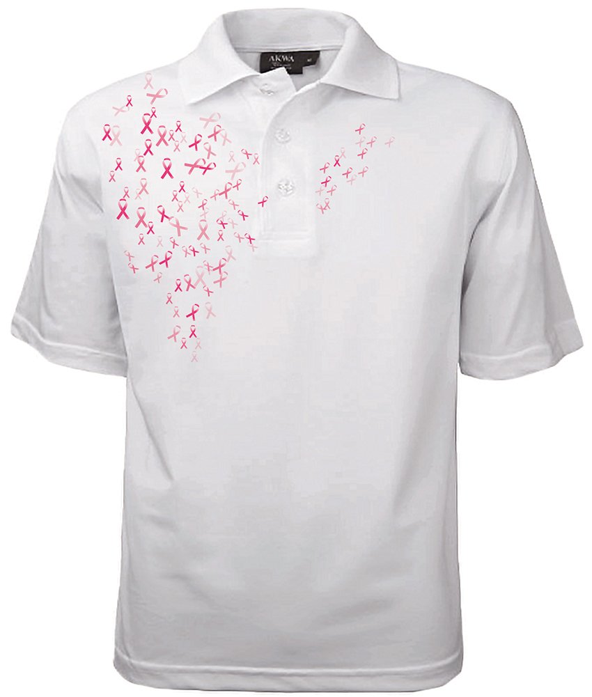 Akwa Made in USA Men's Breast Cancer Awareness Pink Ribbon Polo with Moisture Wicking Polyester