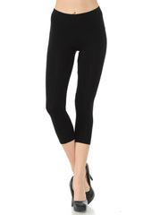 LeggingUSA Women's Solid Cotton Yoga Capri Leggings-Made in USA