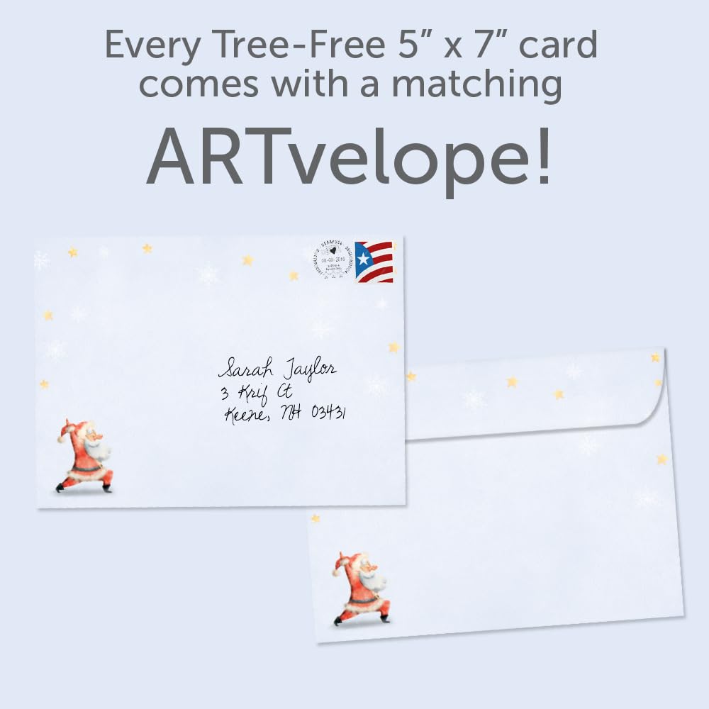 Tree-Free Greetings - Happy Holidays Greeting Cards - Artful Designs - 12 Cards + Matching Envelopes - Made in USA - 100% Recycled Paper - 5"x7" - Kringle Tree Farm (HP60629)