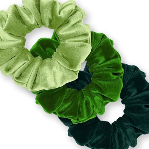Velvet Scrunchies 3-Pack Gift Set Premium Plush Ponytail Holder Made in the USA Burgundy Forest Black