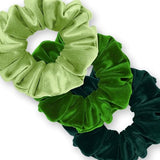 Velvet Scrunchies 3-Pack Gift Set Premium Plush Ponytail Holder Made in the USA Burgundy Forest Black