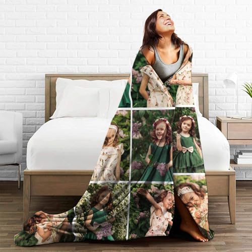 Custom Blanket with Picture Made in USA,Personalized Photo Blanket Throw Photo Blankets for Family Friends Pets,50"x60"