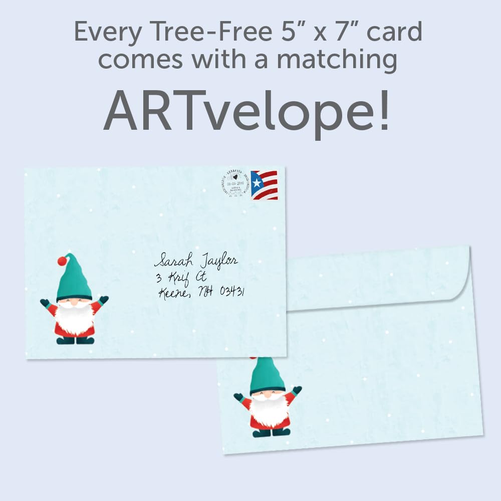 Tree-Free Greetings - Happy Holidays Greeting Cards - Artful Designs - 12 Cards + Matching Envelopes - Made in USA - 100% Recycled Paper - 5"x7" - Kringle Tree Farm (HP60629)