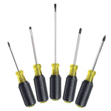 Klein Tools 85445 Screwdriver Set, Made in USA, Slotted, Phillips and Square Tip Drivers, Non-Slip Cushion Grip, 5-Piece