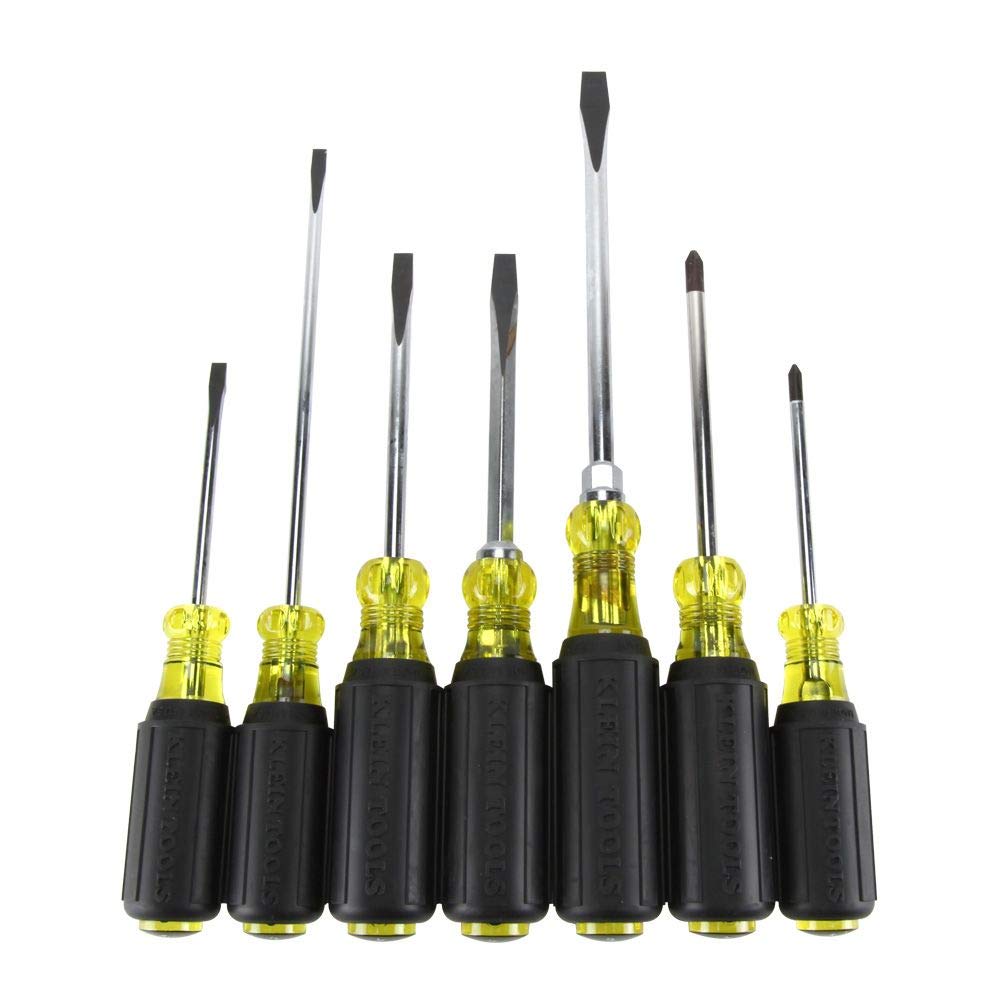 Klein Tools 85076 Screwdriver Set, Made in USA, Slotted and Phillips Screwdrivers with Non-Slip Cushion-Grip Handles and Tip-Ident, 7-Piece