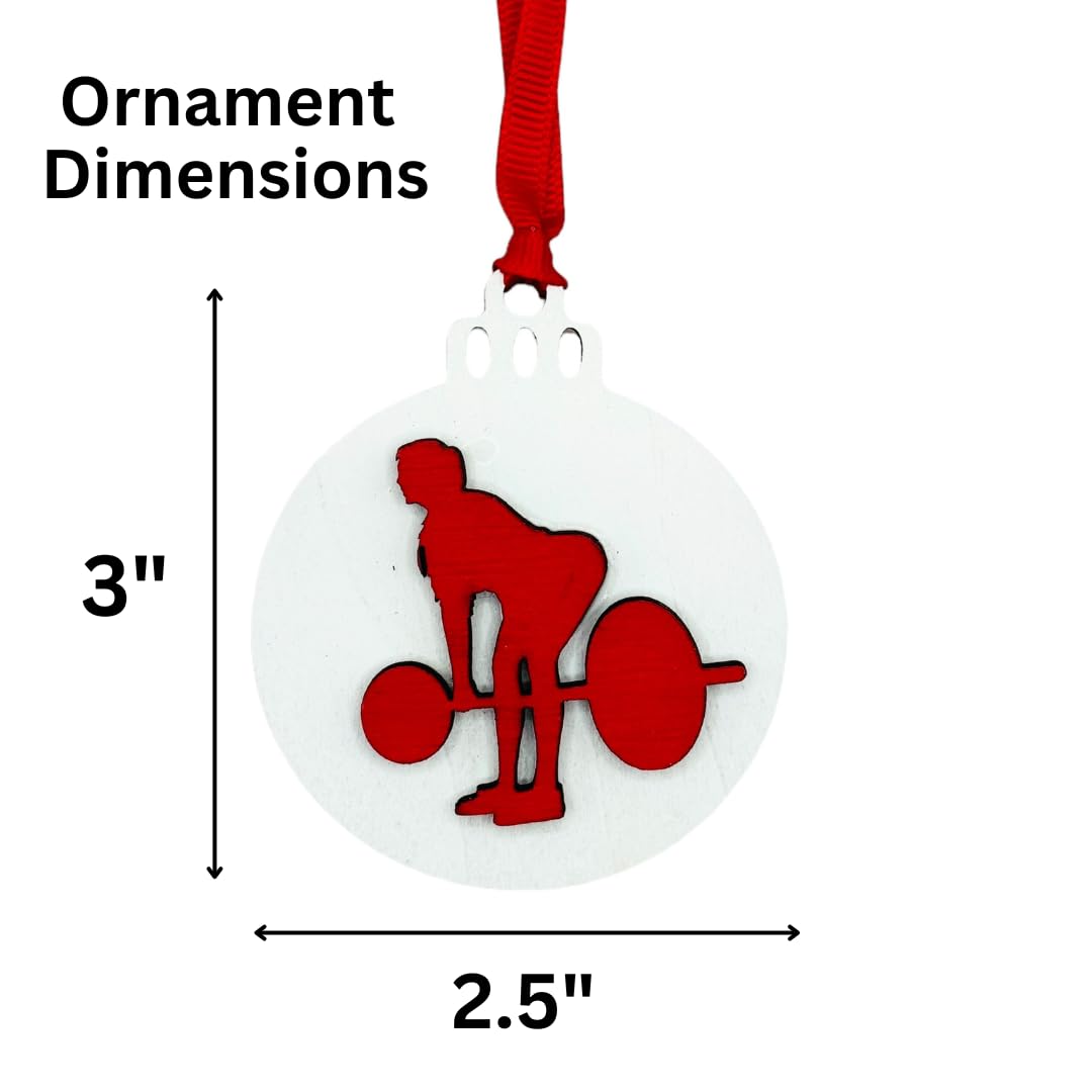 Weightlifting Christmas Tree Ornament 4 Piece Set, Includes 4 Different Wooden Weightlifting Style Ornaments, Weightlifting Gift, Fitness Ornament (All Male Lifter 4 Pack)