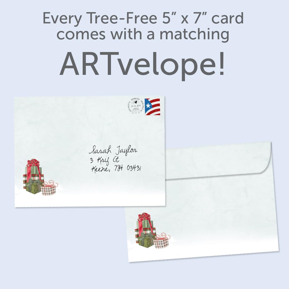 Tree-Free Greetings - Happy Holidays Greeting Cards - Artful Designs - 12 Cards + Matching Envelopes - Made in USA - 100% Recycled Paper - 5"x7" - Kringle Tree Farm (HP60629)