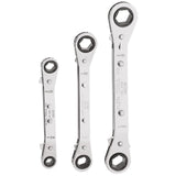 Klein Tools 68244 Fully Reversible Ratcheting Offset Box Wrench Set, 3-Piece, Made in USA