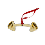 Wooden Weightlifting Christmas Tree Ornament 4 Piece Set, Including Weight Plate, Barbell, Kettlebell, and Dumbbell, Laser Etched, Made in The USA, Weightlifting Gift, Fitness Ornament