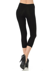 LeggingUSA Women's Solid Cotton Yoga Capri Leggings-Made in USA