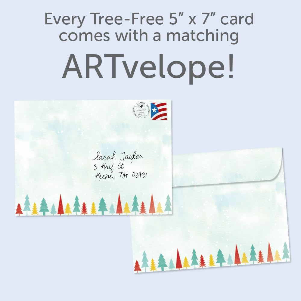 Tree-Free Greetings - Happy Holidays Greeting Cards - Artful Designs - 12 Cards + Matching Envelopes - Made in USA - 100% Recycled Paper - 5"x7" - Kringle Tree Farm (HP60629)