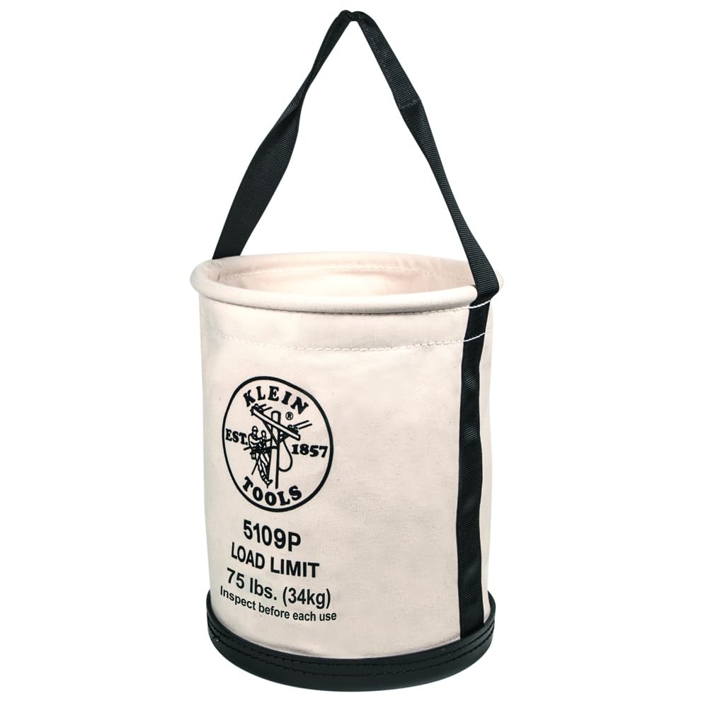Klein Tools 5109 Canvas Bucket, Wide-Opening Straight-Wall Tool Bucket is Made of No. 6 Canvas with Black Molded Bottom, 75-Pound Load Rated