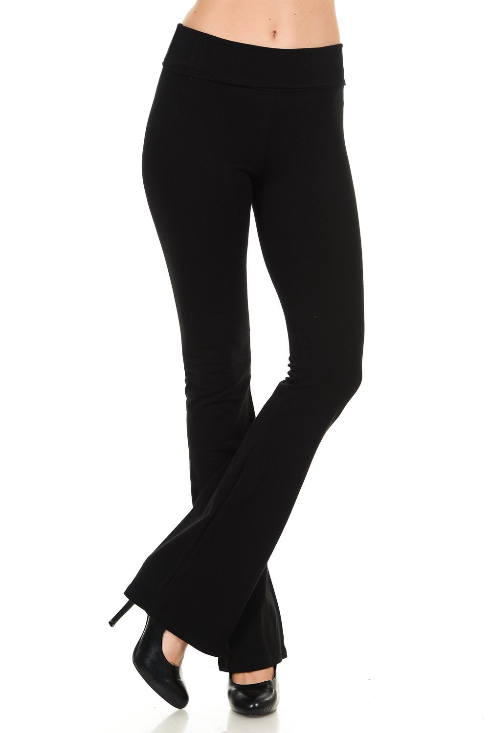 JJJ Women's Cotton Yoga Pants Fold Over Waistband - Made in USA