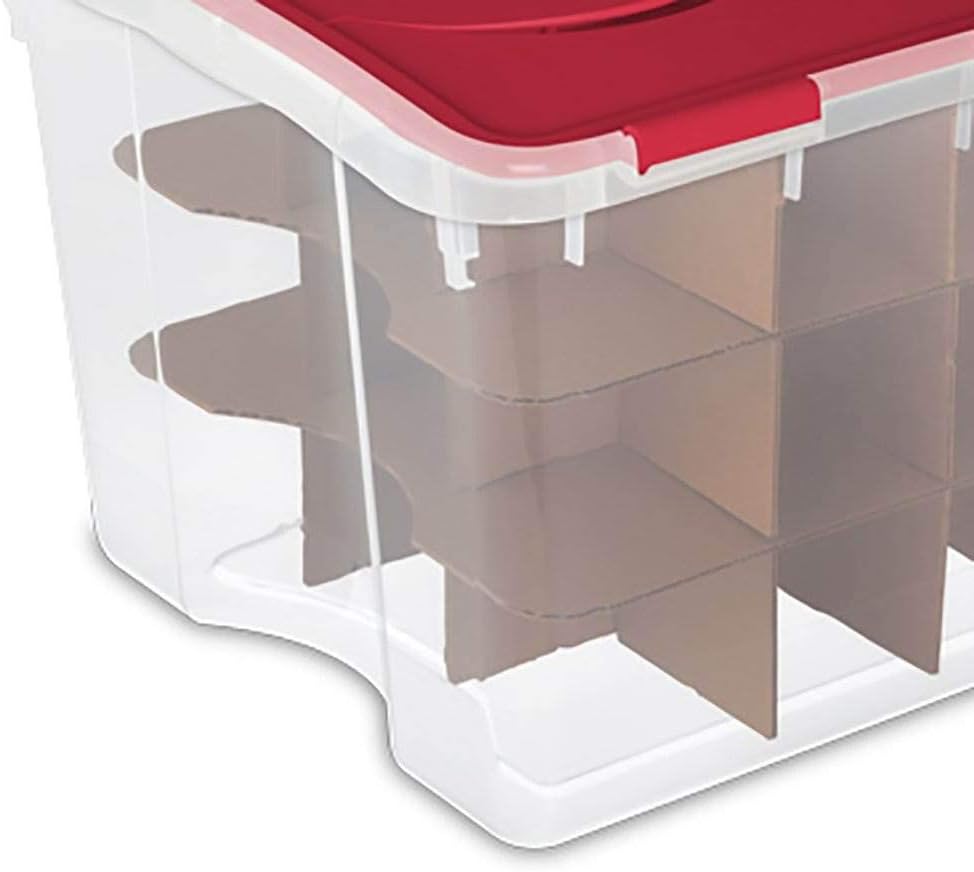 Sterilite 48 Quart Clear Stackable Holiday Christmas 45 Ornament Storage Box