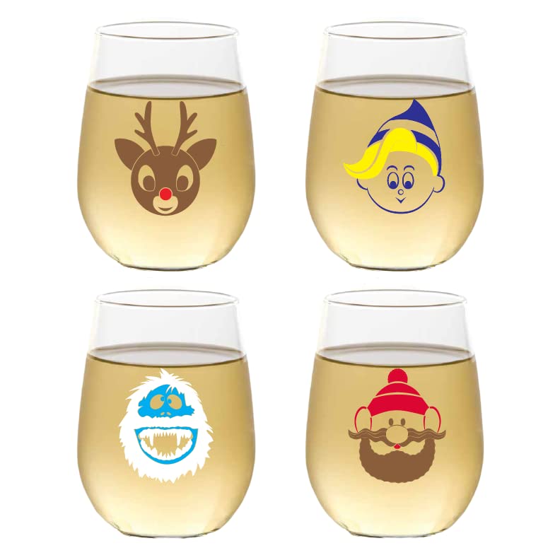 Set of 4 Shatterproof CUSTOM 16 oz Plastic Wine Glasses MADE in the USA (CHRISTMAS NUTCRAKERS)