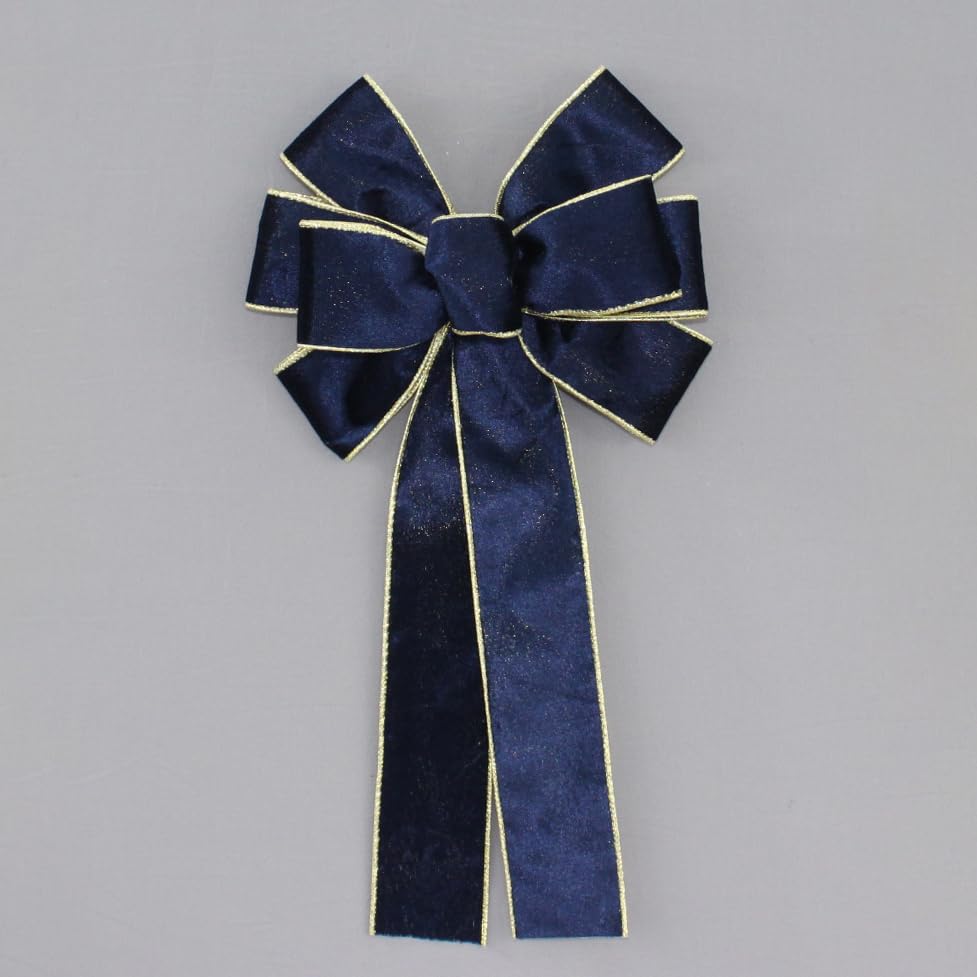 Ivory Brushed Velvet Gold Lame Backed Wire Edge Christmas Bow - Handcrafted in USA (8 inch bow)